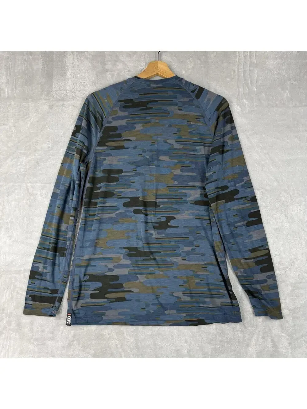SAXX Viewfinder Merino Wool Blend Camo Base Layer Shirt Blue Mens S Outdoor Hike